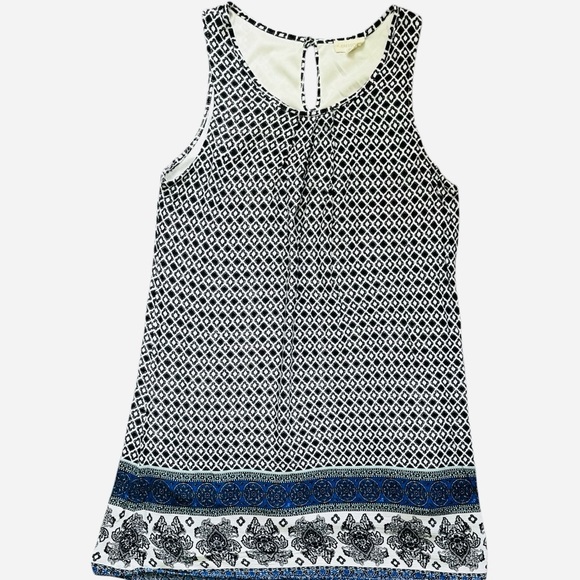 Crescent casual flowy border mosaic swing dress M sleeveless ruched lining - Picture 7 of 15